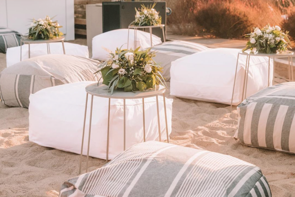 Grey striped pouf - Image 3