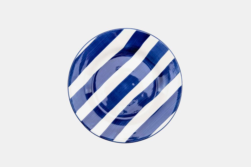 Striped white & blue plate set - Image 2